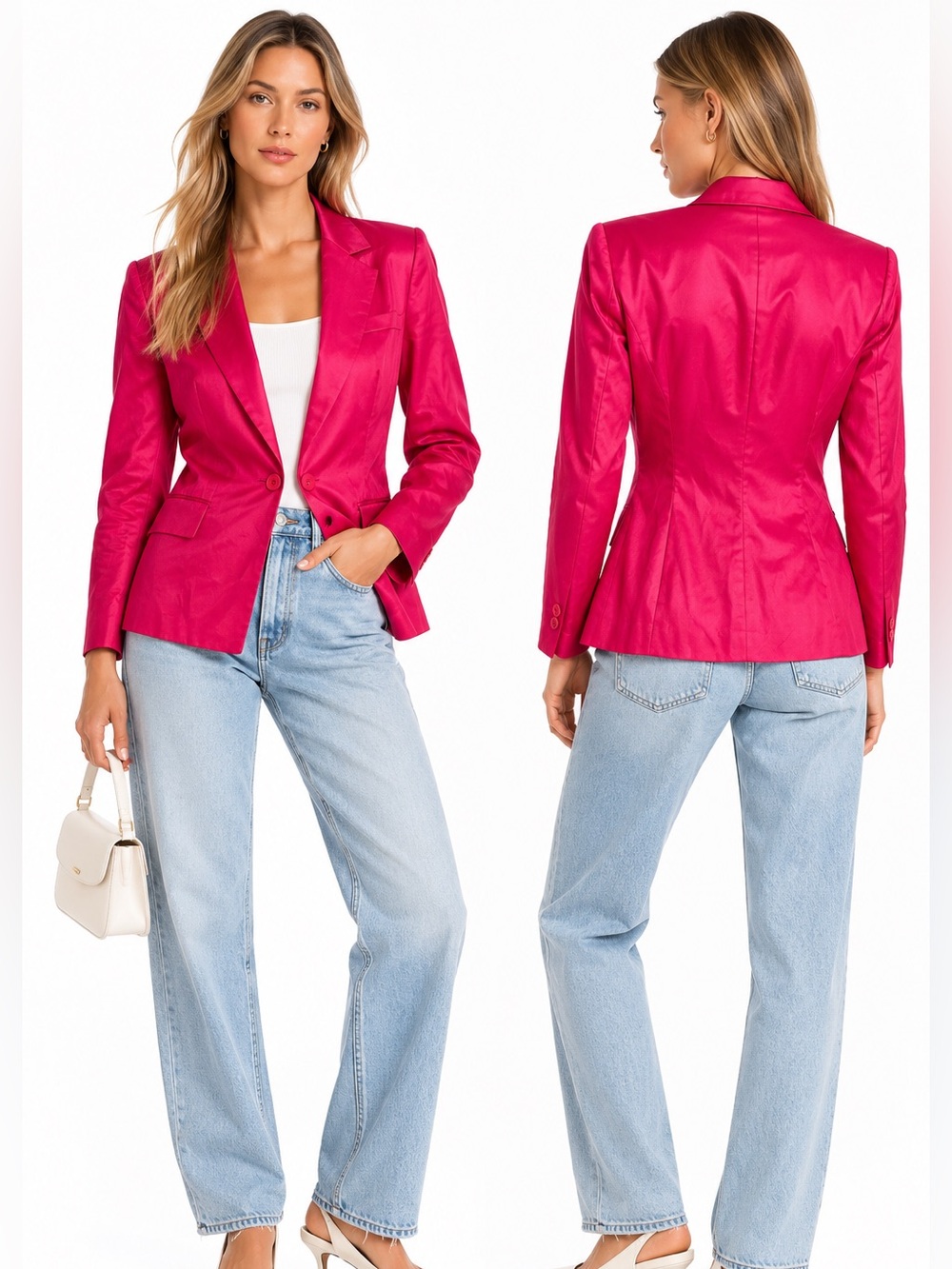 Occasions  silk Vintage Hot Pink 100% Silk Blazer Fits S Fuchsia Tailored Jacket